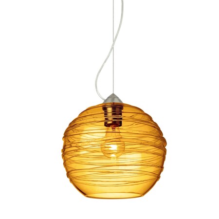 Besa Lighting Wave 10 Cord Pendant, Amber, Satin Nickel Finish, 1x60W Incandescent 1KX-462782-SN